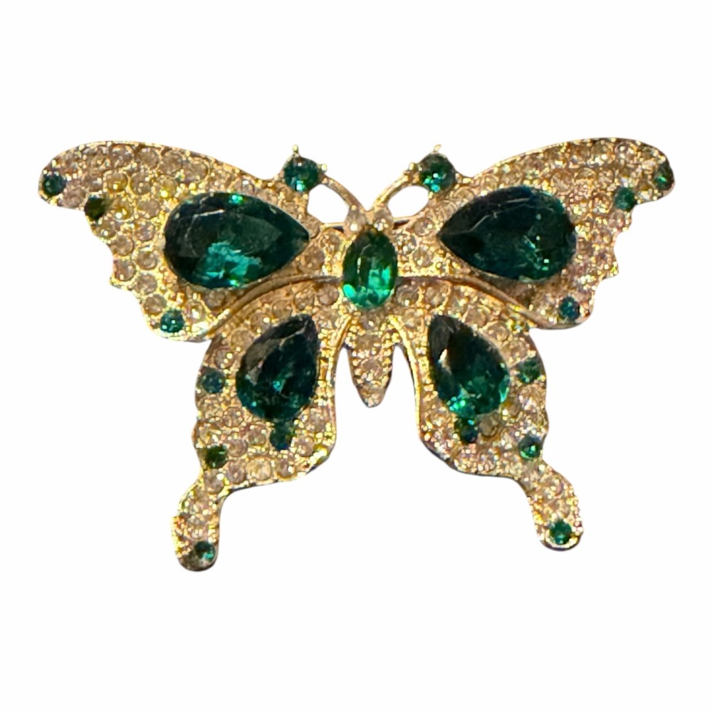 Elegant Green and Gold Butterfly Brooch